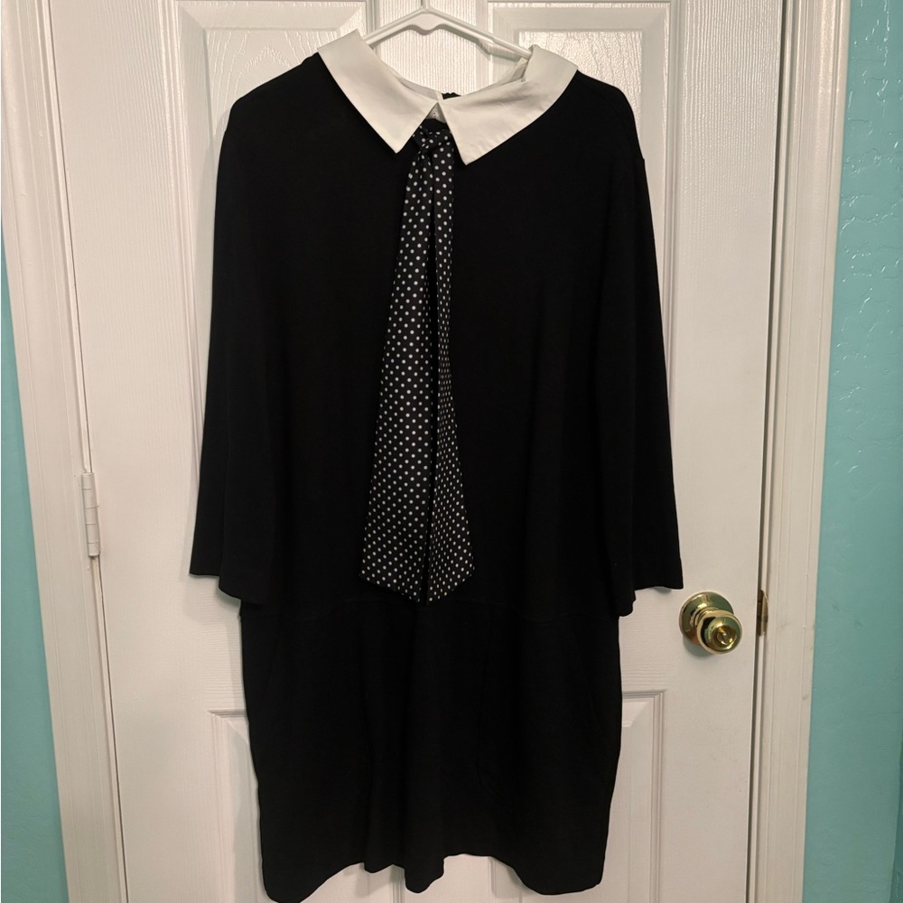 Mango Black and White Dress with Peter Pan Collar and 3/4 Sleeves for Work